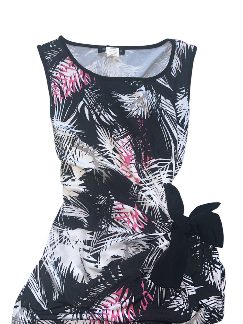 Women’s Black Tropical Rave Palm-Print Adjustable Tie-Waist Bow Tank Top
